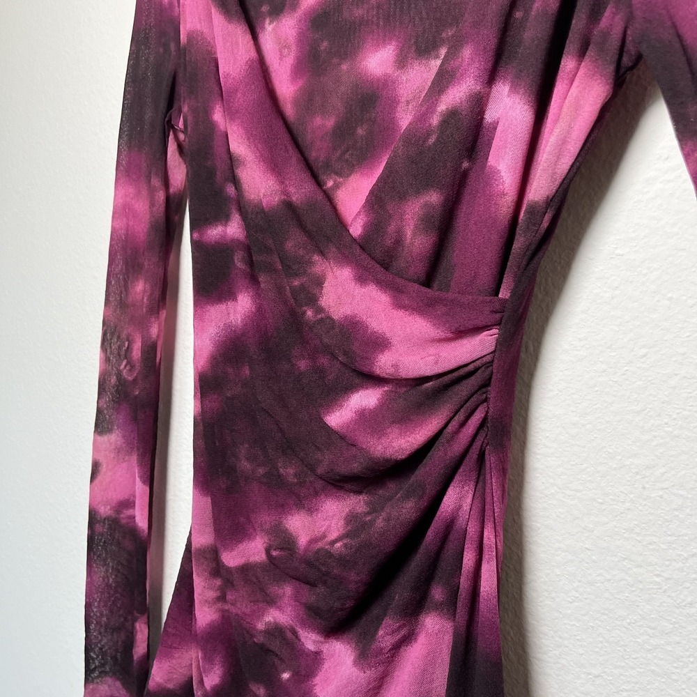 VTG‎ 90s y2k Women Faux Wrap Babydoll Top Medium Burgundy Nylon Knit Whimsigoth - Picture 6 of 10